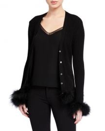 Opening Ceremony Ribbed Wool Cardigan w  Feather Trim at Neiman Marcus