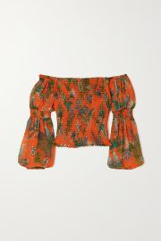 Orange Cece off-the-shoulder smocked printed crepe de chine blouse  Lx27AGENCE  NET-A-PORTER at Net a Porter