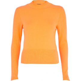 Orange High Neck Rib Top at River Island