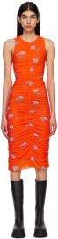 Orange Printed Ruched Midi Dress by GANNI on Sale at Ssense