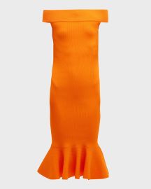 Orange Sirene off-the-shoulder ribbed stretch-knit midi dress ALEXANDER MCQUEEN NET-A-PORTER at Net a Porter