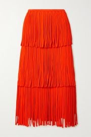 Orange Tiered fringed knitted maxi skirt PROENZA SCHOULER NET-A-PORTER at Net a Porter