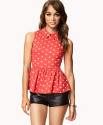 Orange polka dot peplum top with collar at Forever 21