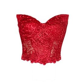 Orchidea Lace Corset Top Red at Wolf & Badger