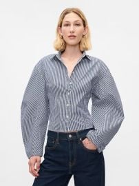 Organic Cotton Poplin Barrel-Sleeve Crop Shirt at Banana Republic