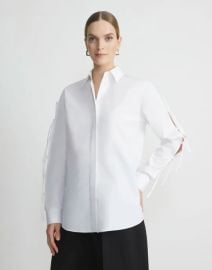 Organic Cotton Poplin Fringe Tie Shirt Lafayette 148 New York at Lafayette 148 New York