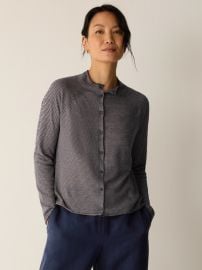 Organic Linen Cotton High Collar Cardigan EILEEN FISHER at Eileen Fisher