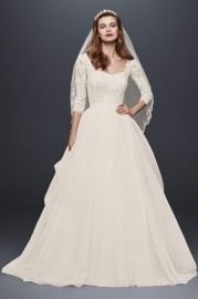 Organza 3 4 Sleeved Wedding Dress by Oleg Cassini  at Davids Bridal