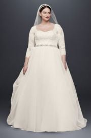 Organza 3 4 Sleeved Wedding Dress by Oleg Cassini  at Davids Bridal