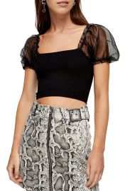 Organza Puff Sleeve Ponte Top at Nordstrom