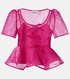 Organza peplum top in pink - Ganni at Mytheresa