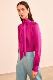 Ornament Tie Neck Blouse - Mulberry Pink Satin Chiffon Long Sleeve Blouse - Ulla Johnson at Ulla Johnson