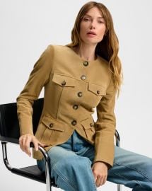 Orrin Suede Jacket in Beige Desert Khaki at Veronica Beard