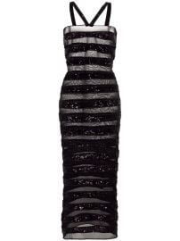 Os ree Sequin embellished Striped Stretch tulle Maxi Dress at Farfetch