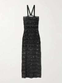 Os ree Sequin embellished Striped Stretch tulle Maxi Dress at Net a Porter