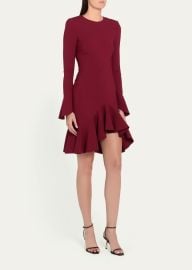 Oscar De La Renta Asymmetric Ruffle Long Sleeve Mini Dress at Bergdorf Goodman