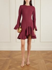 Oscar De La Renta Asymmetric ruffled wool blend crepe midi dress at Net a Porter