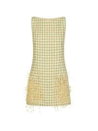 Oscar De La Renta Checked Tweed Feather Embroidery Mini Dress Neutrals at Farfetch