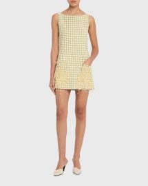 Oscar De La Renta Embellished Pocket Check Tweed Sleeveless Mini Dress at Neiman Marcus