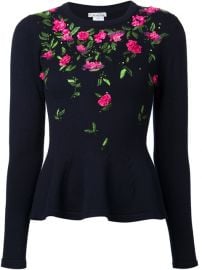 Oscar De La Renta Floral Embroidered Peplum Sweater at Farfetch