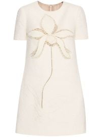 Oscar De La Renta Orchid Embroidered Tweed Shift Dress White GE at Farfetch