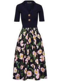 Oscar De La Renta Painted Poppies-print V-neck Midi Dress - at Farfetch