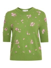 Oscar De La Renta crystal-cluster Embroidered Pullover Green at Farfetch