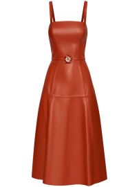 Oscar De La Renta floral-appliqu Leather Midi Dress - at Farfetch