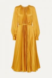 Oscar de la Renta - Pleated satin-crepe midi dress at Net A Porter