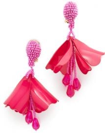 Oscar de la Renta  Impatiens Flower Clip On Drop Earrings at Shopbop