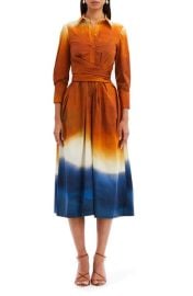 Oscar de la Renta Abstract OmbrStretch Cotton Poplin Shirtdress at Nordstrom