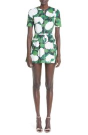 Oscar de la Renta Belted Hydrangea Print Zip Front Stretch Cotton Twill Minidress at Nordstrom