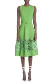 Oscar de la Renta Belted Lace Insert Midi Dress at Nordstrom