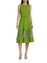 Oscar de la Renta Belted Lace Insert Midi Dress at Saks Fifth Avenue