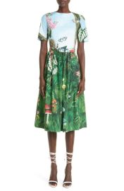 Oscar de la Renta Botanical Forest Print Stretch Poplin Midi Dress at Nordstrom