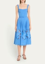 Oscar de la Renta Cactus Embroidered Inset Sleeveless Belted Midi Dress - at Bergdorf Goodman