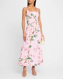Oscar de la Renta Cherry Blossom Poplin Bow Midi Dress With Belt at Neiman Marcus