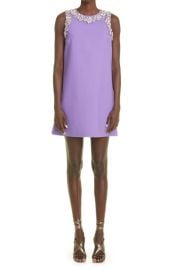 Oscar de la Renta Crystal Embellished Stretch Wool Blend Minidress in Amethyst Size 4 at Nordstrom