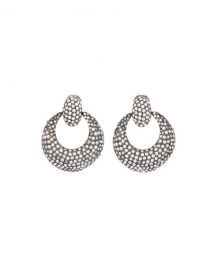 Oscar de la Renta Crystal Pave Door-Knocker Clip Earrings at Neiman Marcus