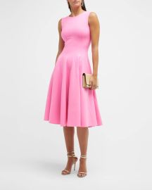 Oscar de la Renta Curved Seam Wool Midi Dress in Azalea at Neiman Marcus