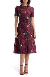 Oscar de la Renta Dahlia Print Short Sleeve Dress at Nordstrom