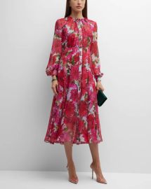 Oscar de la Renta Dahlia Silk Chiffon Midi Dress at Neiman Marcus