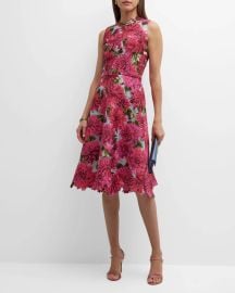 Oscar de la Renta Dalia Fil Coup Fit Flare Dress at Neiman Marcus