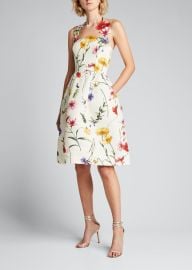 Oscar de la Renta Floral-Applique Halter-Neck Dress - at Bergdorf Goodman