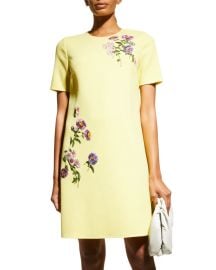 Oscar de la Renta Floral Embroidered Mini Shift Dress at Neiman Marcus