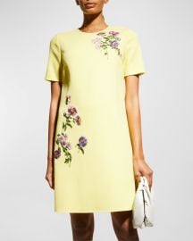 Oscar de la Renta Floral Embroidered Mini Shift Dress at Neiman Marcus