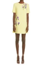 Oscar de la Renta Floral Embroidered Wool Blend Shift Dress at Nordstrom