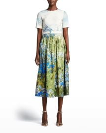 Oscar de la Renta Floral Painting Dress at Neiman Marcus