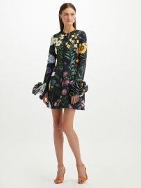 Oscar de la Renta Floral Print Rosette Cuff Mini Dress at Oscar de la Renta