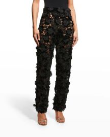 Oscar de la Renta Floral Velvet Guipure Lace Straight-Leg Pants at Neiman Marcus